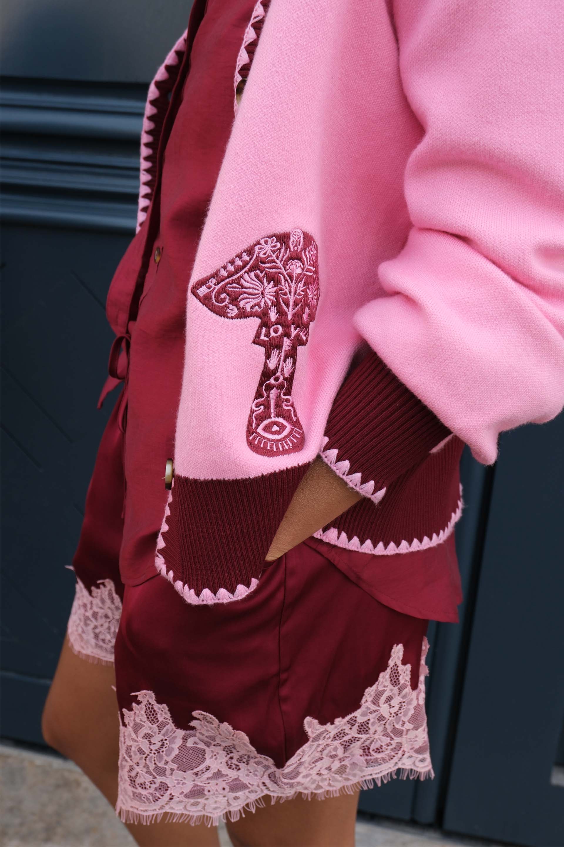 Burgundy and Pink Lace Maeva Shorts