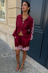 Burgundy and Pink Lace Maeva Shorts