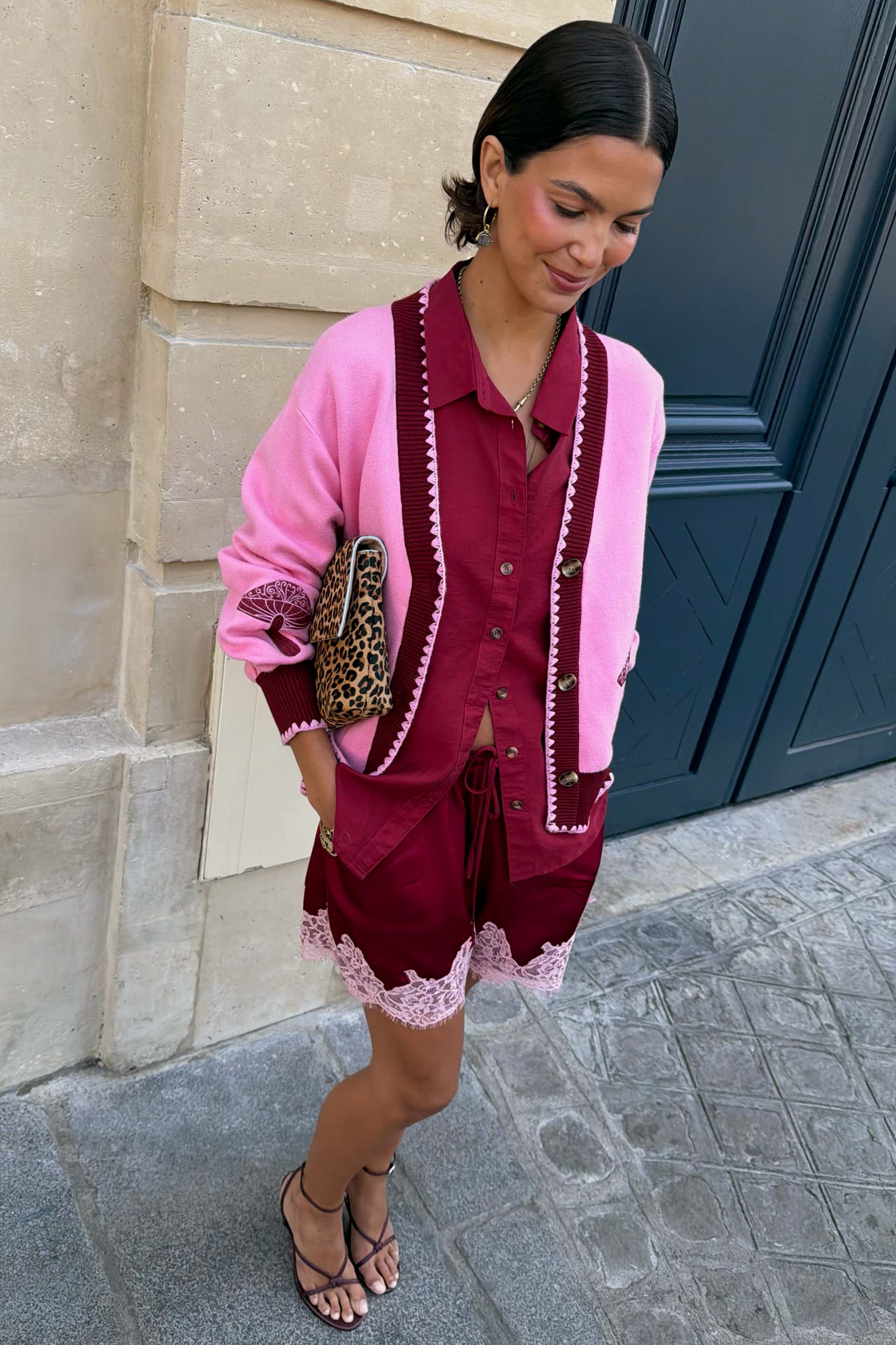 Burgundy and Pink Lace Maeva Shorts