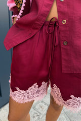 Burgundy and Pink Lace Maeva Shorts