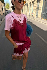 Burgundy and Pink Lace Maeva Shorts