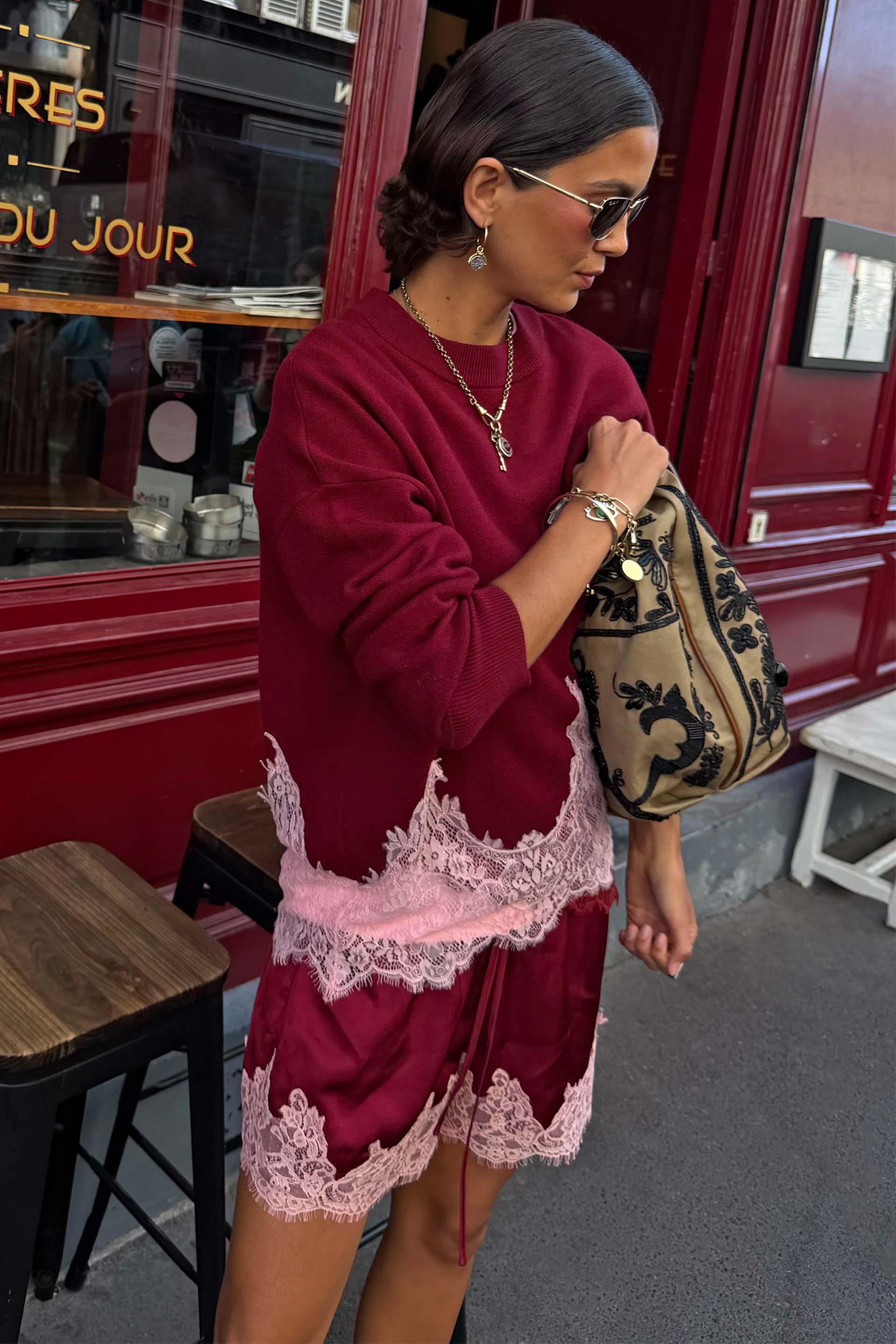 Burgundy and Pink Lace Maeva Shorts