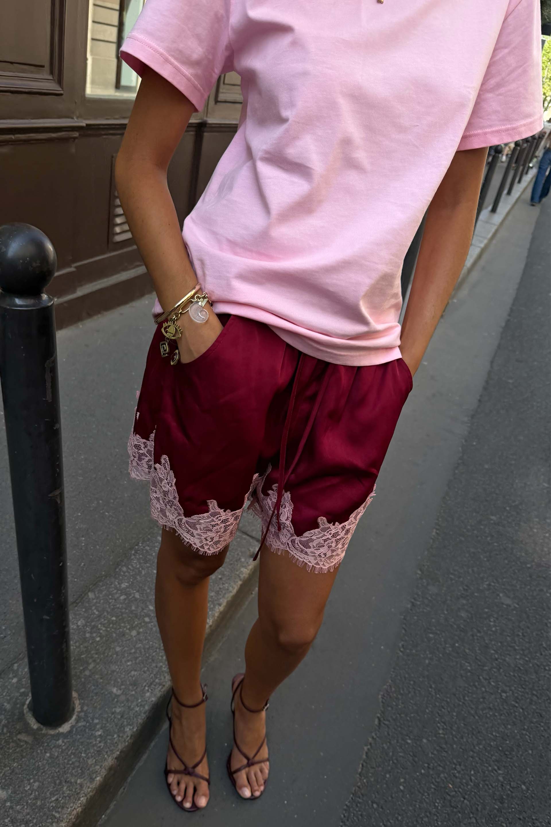 Burgundy and Pink Lace Maeva Shorts