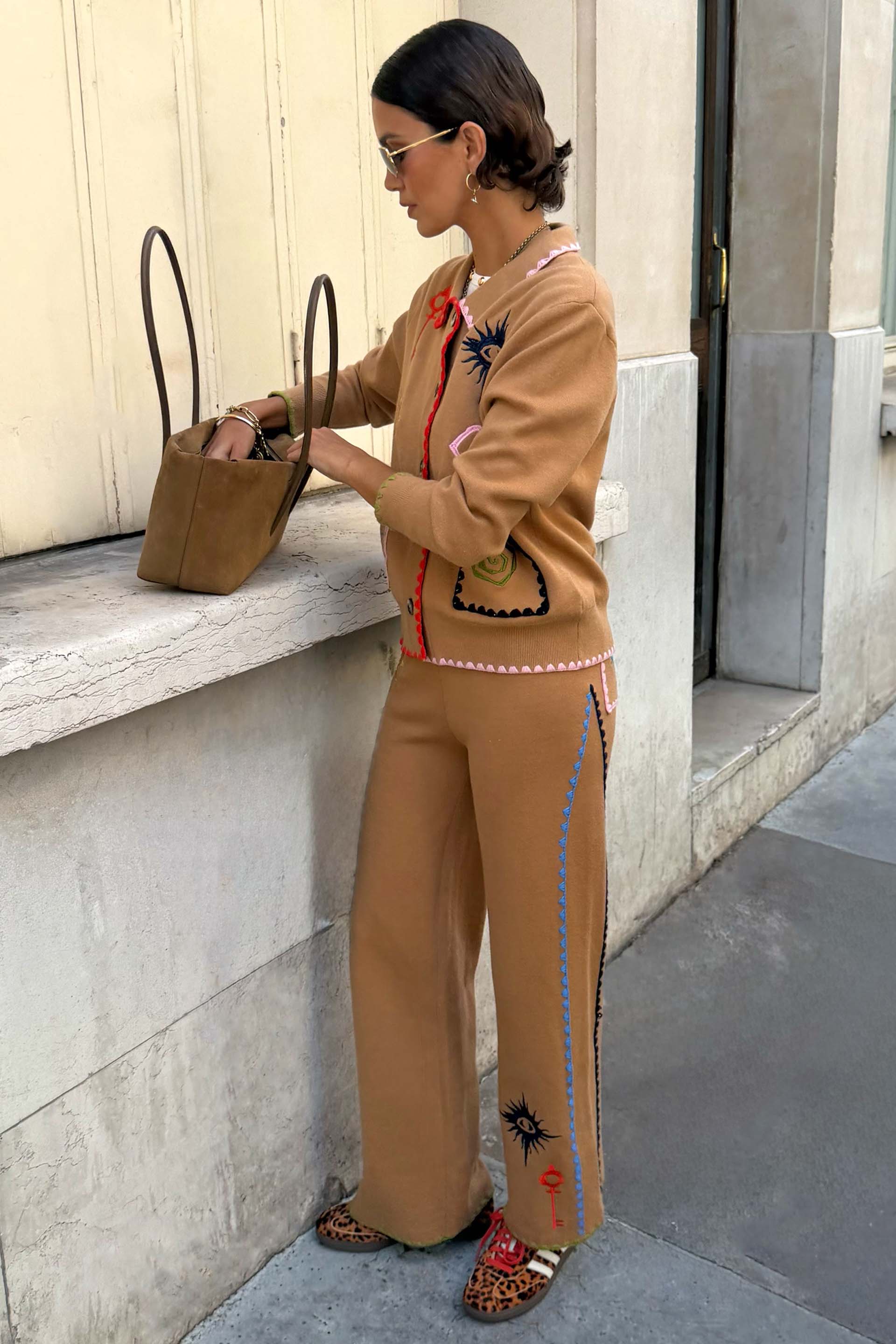 Tan Barrel Leg Knit Joggers